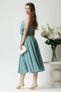Rochie eleganta midi din voal verde mint cu floare in talie