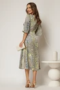 Rochie eleganta midi turcoaz cu  imprimeu multicolor din voal plin cu accesoriu in talie, 2, dyfashion.ro