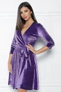 Rochie eleganta mov din catifea cu buline din glitter