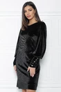 Rochie eleganta neagra din catifea cu nasturi pe maneci