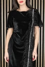 Rochie eleganta neagra din catifea cu pene