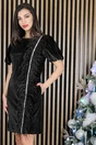 Rochie eleganta neagra din catifea cu pene