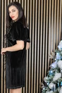Rochie eleganta neagra din catifea cu pene