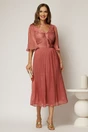 Rochie eleganta roz midi din voal peliculizat cu maneci ample, 3, dyfashion.ro