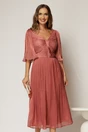 Rochie eleganta roz midi din voal peliculizat cu maneci ample, 1, dyfashion.ro