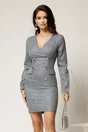 Rochie eleganta tip sacou din stofa gri cu imprimeu pepit, 1, dyfashion.ro