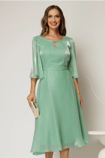Rochie eleganta verde din voal peliculizat cu decolteu cu decupaj