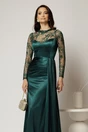 Rochie eleganta verde lunga de seara din lycra si dantela la bust si maneci, 3, dyfashion.ro