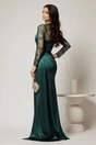 Rochie eleganta verde lunga de seara din lycra si dantela la bust si maneci, 2, dyfashion.ro