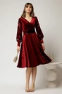 Rochie Elif eleganta din catifea verde cu paiete pe maneci si talie, 3, dyfashion.ro