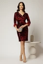 Rochie Eliza eleganta bordo din catifea cu paiete si pene la maneci, 3, dyfashion.ro