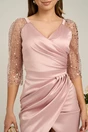 Rochie Ella Collection Alison eleganta din tafta roz cu paiete pe maneci