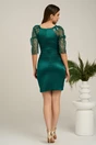 Rochie Ella Collection Alison eleganta din tafta verde cu paiete pe maneci