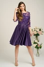 Rochie Ella Collection Ana eleganta din tafta mov cu broderie florala 3D la bust