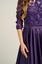 Rochie Ella Collection Ana eleganta din tafta mov cu broderie florala 3D la bust