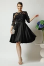 Rochie Ella Collection Ana eleganta din tafta neagra cu broderie florala 3D la bust