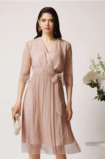 Rochie Ella Collection Argentina din voal rose cu lurex auriu
