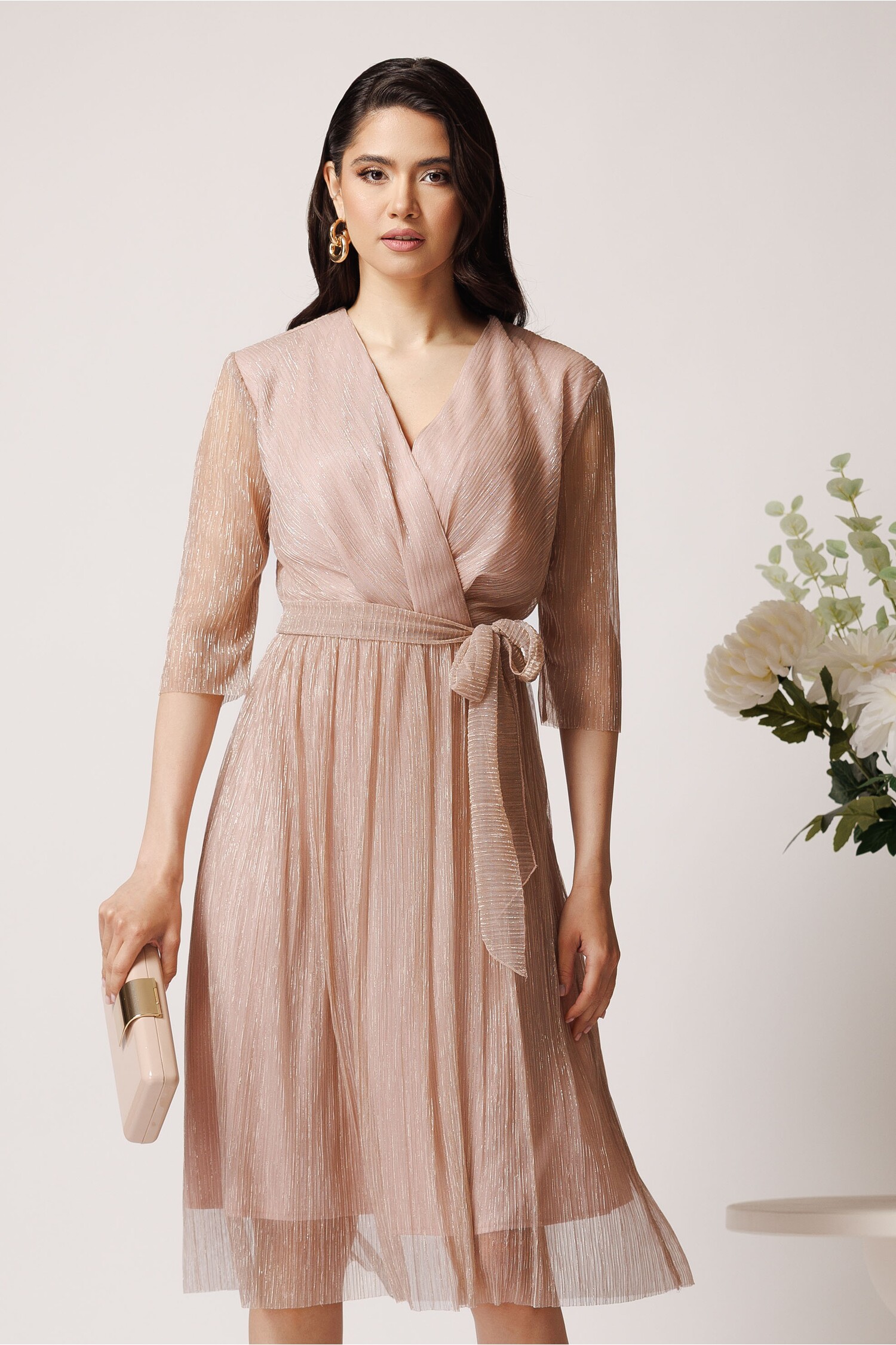 Rochie Ella Collection Argentina din voal rose cu lurex auriu
