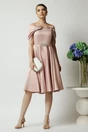 Rochie Ella Collection Jolie eleganta din tafta roz cu accesoriu metalic in talie