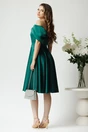 Rochie Ella Collection Jolie eleganta din tafta verde cu accesoriu metalic in talie
