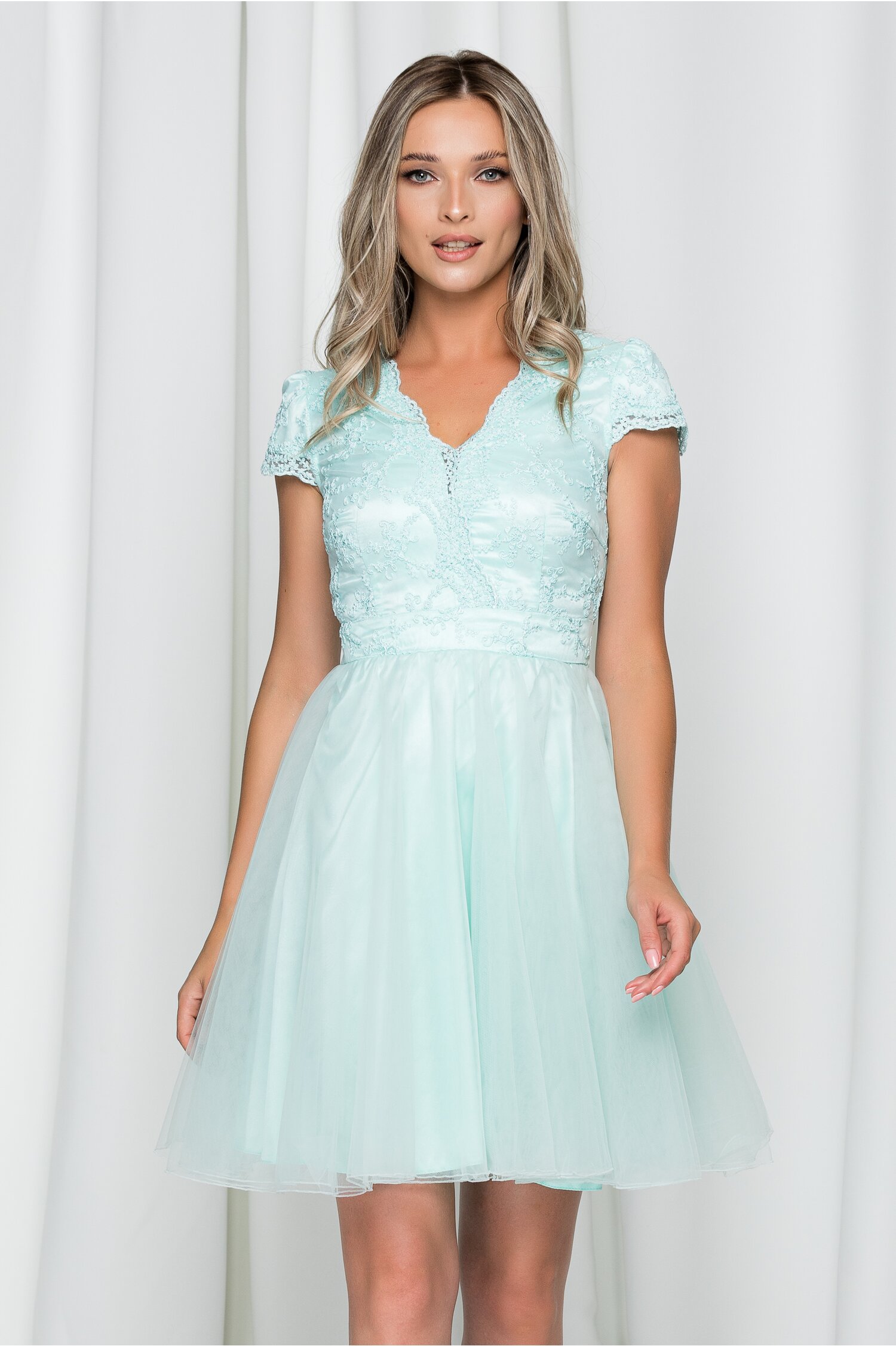 Rochie Ella Collection Julia verde mint din tulle si broderie dyfashion.ro imagine 2022 13clothing.ro