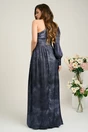 Rochie Ella Collection Noa lunga de ocazie bleumarin din satin cu floare maxi pe talie, 2, dyfashion.ro