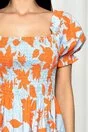 Rochie Fabiona bleu cu imprimeu portocaliu