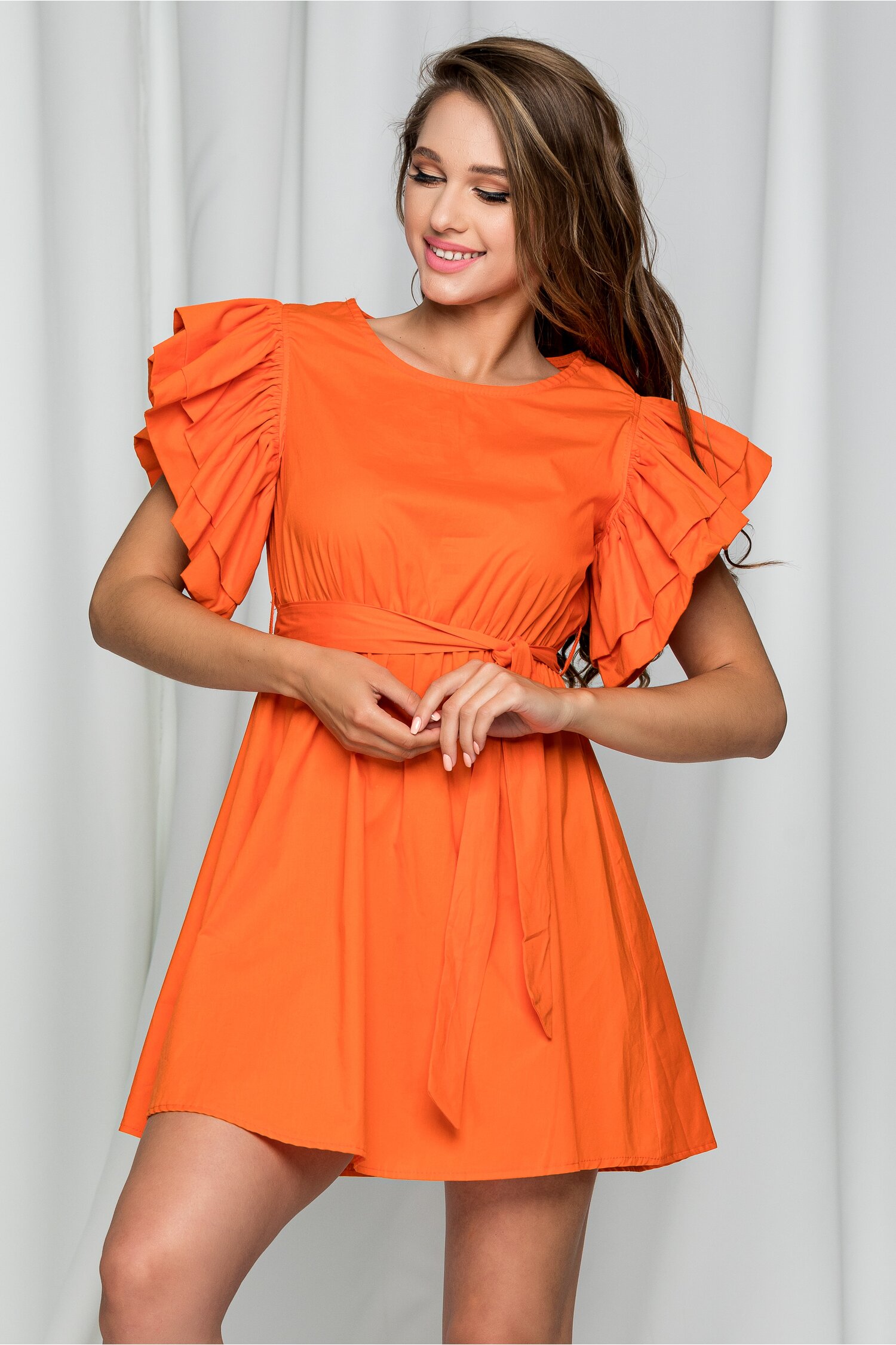 Rochie Florence orange cu maneci supradimensionate