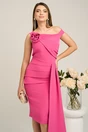 Rochie eleganta din stofa fucsia cu peplum in talie