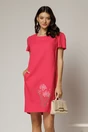 Rochie fucsia din in cu flori brodate si croi drept, 1, dyfashion.ro