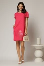 Rochie fucsia din in cu flori brodate si croi drept, 3, dyfashion.ro