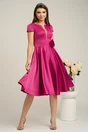 Rochie fucsia din satin cu trandafir in talie