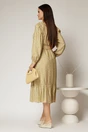 Rochie galben pal din stofa cu imprimeu floral si curea in talie, 2, dyfashion.ro