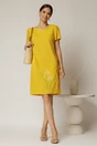Rochie galbena din in cu flori brodate si croi drept, 3, dyfashion.ro