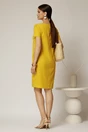 Rochie galbena din in cu flori brodate si croi drept, 2, dyfashion.ro