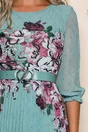 Rochie Georgina verde mint cu imprimeu floral bordo
