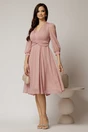 Rochie Gina midi roz din voal cu fir lurex in clos, 3, dyfashion.ro