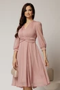 Rochie Gina midi roz din voal cu fir lurex in clos, 1, dyfashion.ro