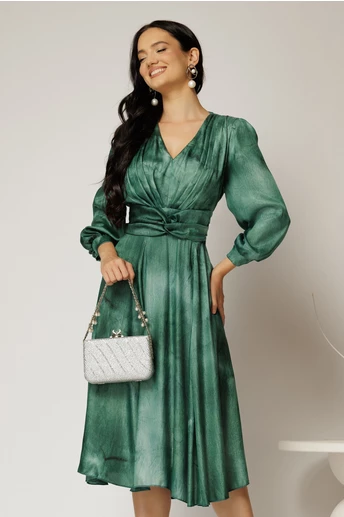 Rochie Gina midi verde din voal cu sidef in clos