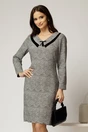 Rochie gri office cu guler dublu si insertii de catifea, 1, dyfashion.ro