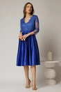 Rochie Inna midi albastra din tafta in clos cu dantela la bust, 3, dyfashion.ro