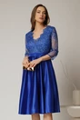 Rochie Inna midi albastra din tafta in clos cu dantela la bust, 1, dyfashion.ro