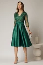 Rochie Inna midi verde din tafta in clos cu dantela la bust, 3, dyfashion.ro