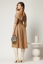 Rochie Irene midi bej in clos cu umerii goi si funda la bust, 2, dyfashion.ro