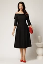 Rochie Irene midi neagra in clos cu umerii goi si funda la bust, 3, dyfashion.ro