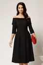 Rochie Irene midi neagra in clos cu umerii goi si funda la bust, 1, dyfashion.ro