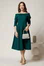 Rochie Irene midi verde in clos cu umerii goi si funda la bust, 3, dyfashion.ro