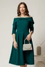 Rochie Irene midi verde in clos cu umerii goi si funda la bust, 1, dyfashion.ro