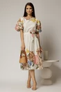Rochie ivoar din bumbac cu imprimeuri florale, 3, dyfashion.ro