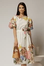 Rochie ivoar din bumbac cu imprimeuri florale, 1, dyfashion.ro